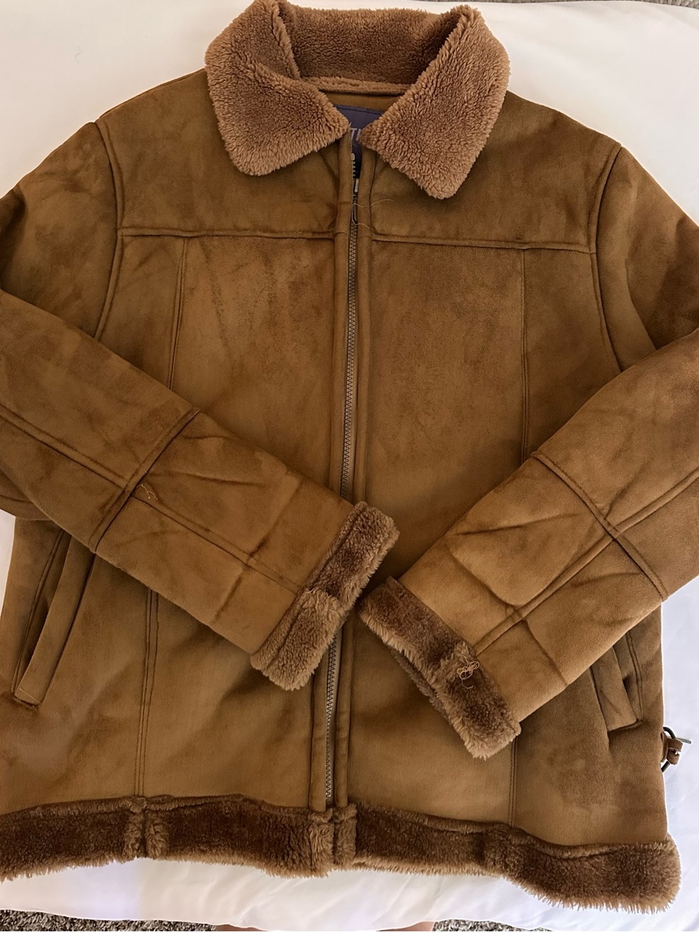 Vintage  Brown Suede Shearling Jacket - Cozy Lined Coat